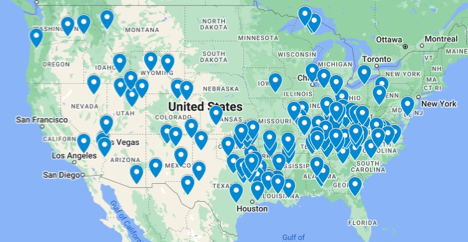 US Map PE Owned Healthcare Centers 